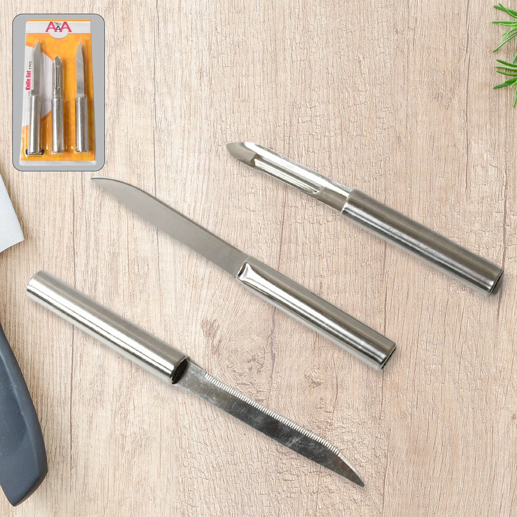 Stainless Steel Multipurpose Sharp Cutting Knife for Fruit Meat Vegetables 3 Pc
