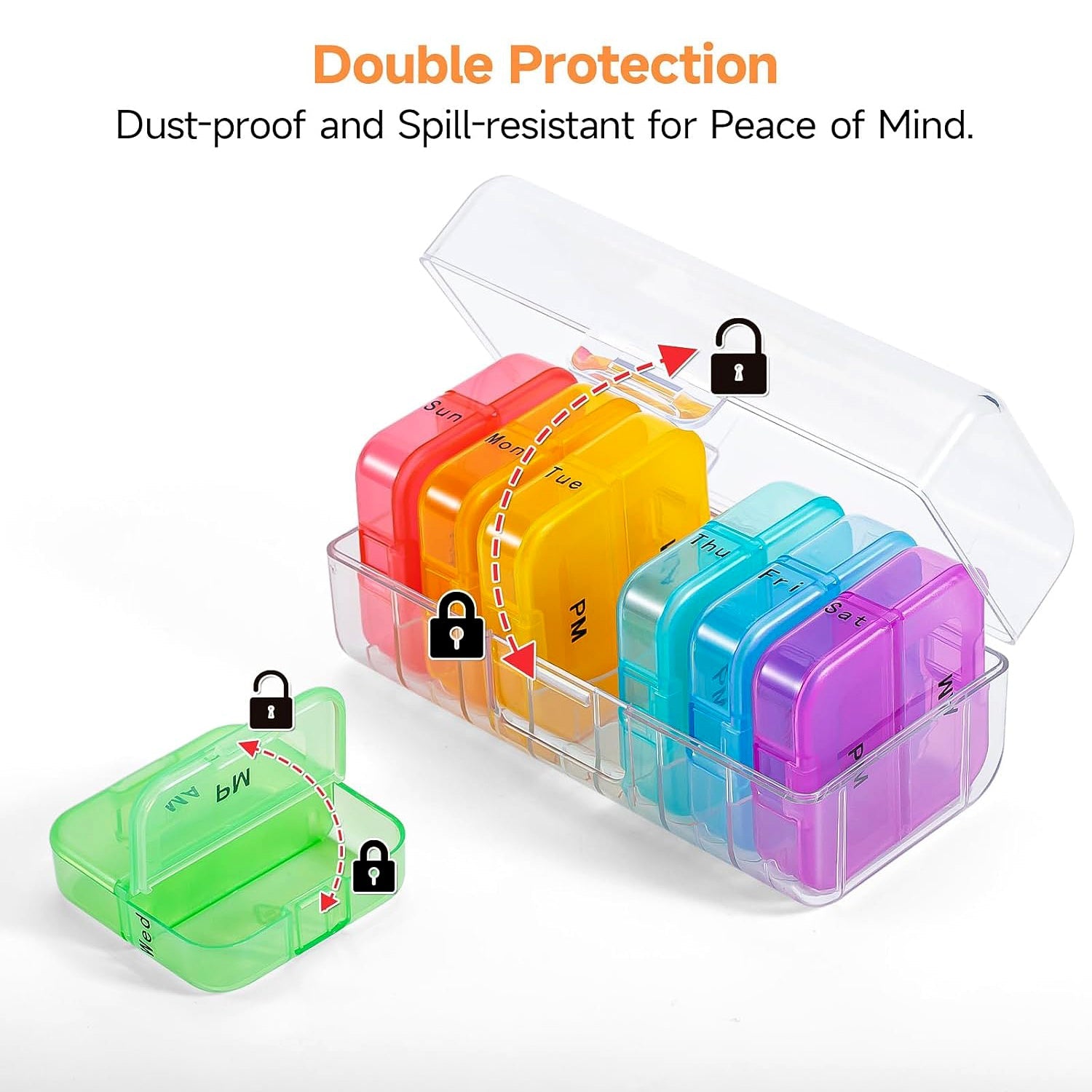 Weekly 7 Day Rainbow Color Pill Organizer Box