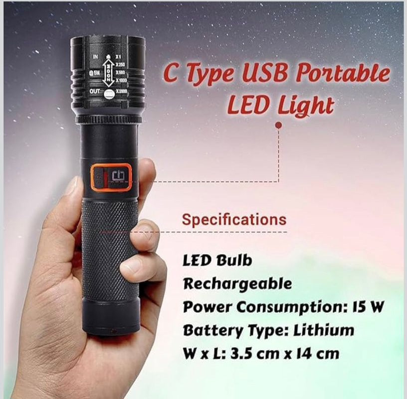 MZ 035 (ZOOMABLE LED Metal Torch) 4 Modes Flashlight, Super Bright