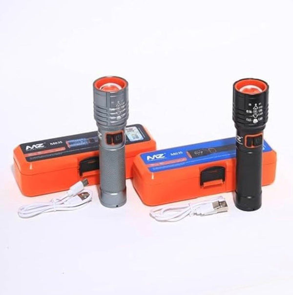 MZ 035 (ZOOMABLE LED Metal Torch) 4 Modes Flashlight, Super Bright